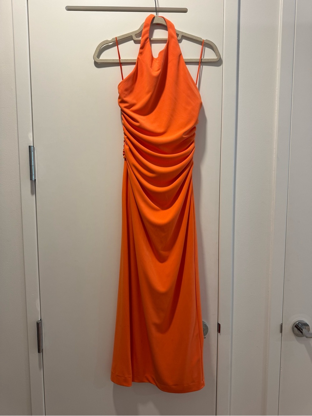 Zara Orange Draped Halter Midi Dress